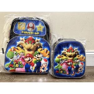 3D Super Mario 16 inch Large Backpack Matching 3D Insulated Lunch Bag